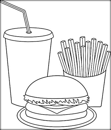 coloring pages  printable junk food burger  drink coloring page