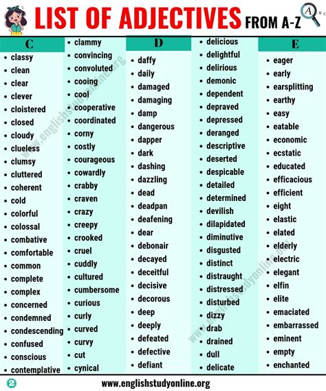 list  adjectives  huge list   adjectives  english  esl learners english study