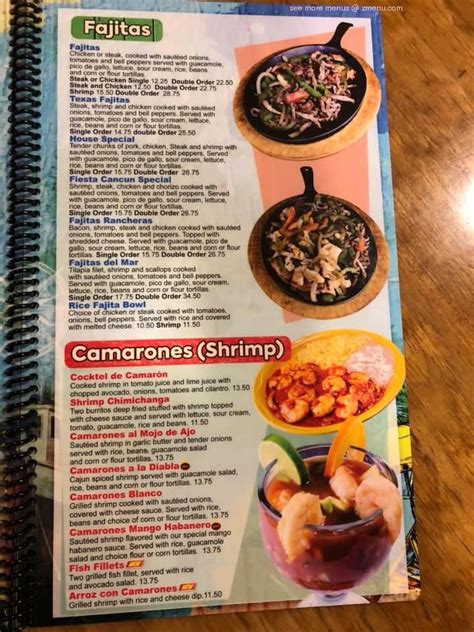 menu  fiesta cancun authentic restaurant roscoe