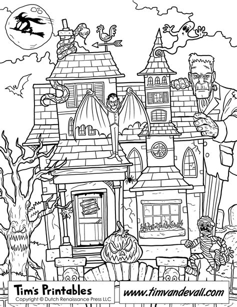 printable haunted house coloring page