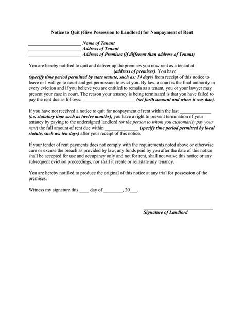 eviction notice template notice  quit  word eforms