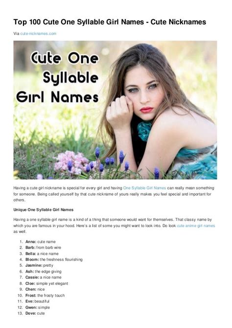 top 100 cute one syllable girl names cute nicknames