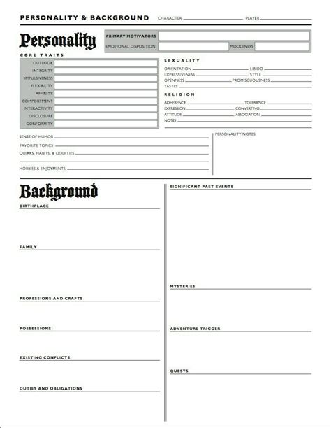 Character Profile And Background Sheet Character Sheet Template Book