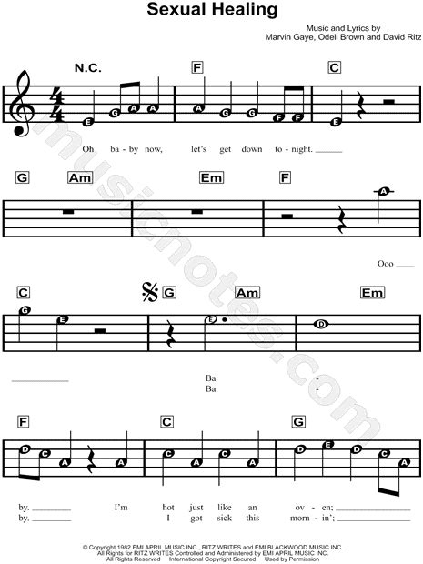 marvin gaye sexual healing sheet music for beginners in c major download and print sku