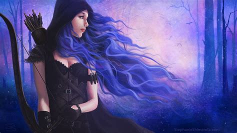 Wallpaper Digital Art Women Hunter Warrior Blue Hair