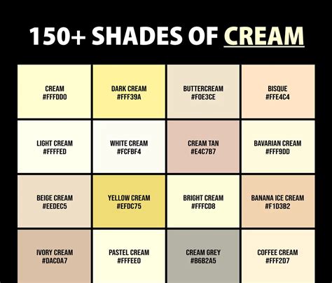 shades  cream color names hex rgb cmyk codes