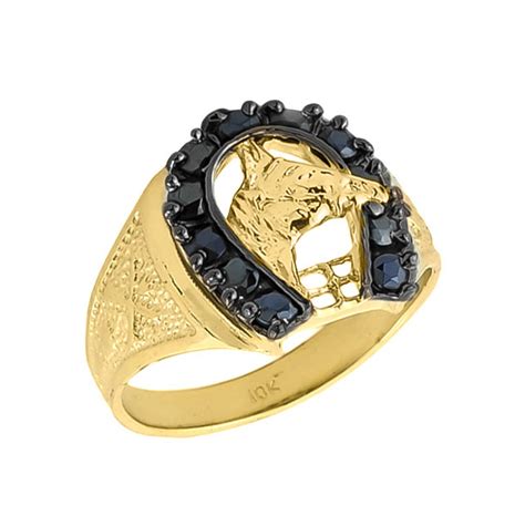 solid gold mens black onyx horseshoe ring
