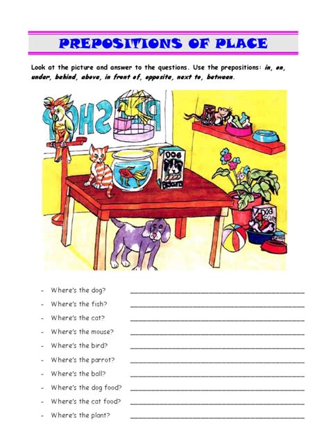 prepositions  place worksheet