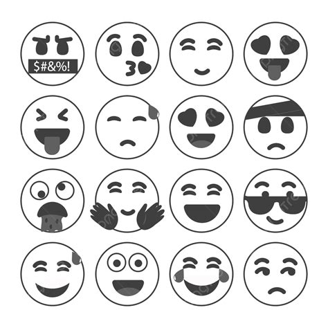 conjunto de emojis negros vector png paquete de emoticonos emoji