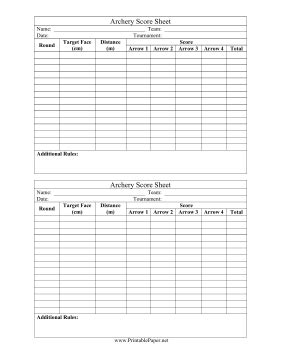 printable archery score sheet
