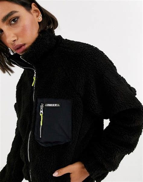 bershka zip  teddy fleece jacket  black asos bershka veste tenues decontractees veste