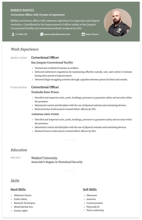 correctional officer resume templates examples cakeresume