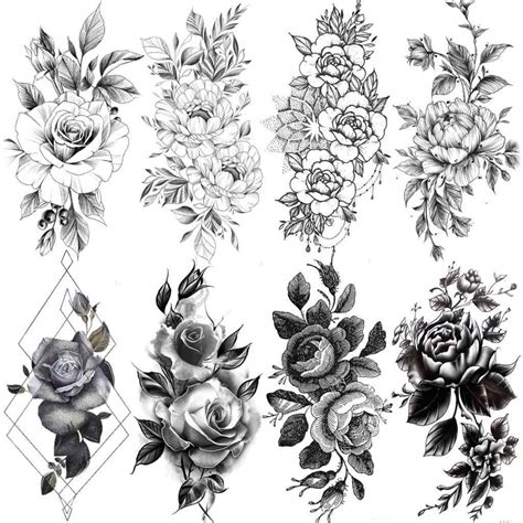 realistic black rose flower temporary tattoos fake waterproof tatoo