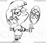Staring Vainly Mirror Woman Toonaday Royalty Outline Illustration Cartoon Rf Clip 2021 sketch template