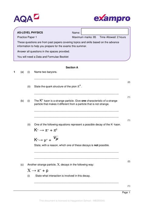 aqaas level physics paper question paper  practice paper