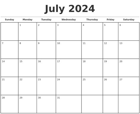 july  monthly calendar template