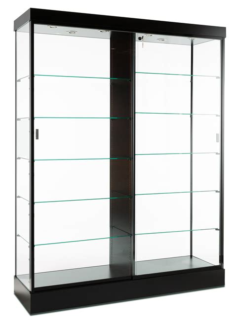 Display Cabinets Black Finish And Top Lighting Glass Doors