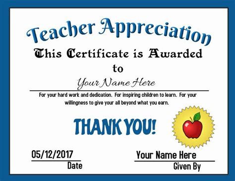 teacher appreciation certificate template inspirational teacher