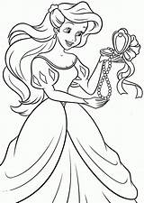Coloring Princess Pages Disney Sheets Ariel Kids Printable Christmas Mermaid Jewelry Holding Book Walt Necklace Colouring Beautiful Sheet Little Pdf sketch template