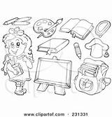 Coloring Digital Educational Outlines Items Colage Illustration Visekart Clipart Royalty Rf Poster Prints Print Diploma Graduation Cap Holding Preschool Their sketch template