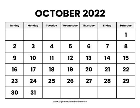 october  printable calendar  printable calendar  october