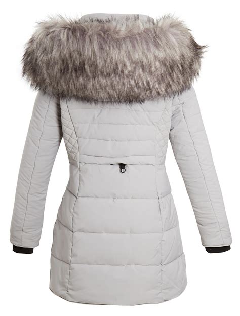shelikes womens long faux fur trim hood fitted quilted jacket puffer coat parka ebay
