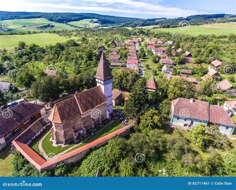 mesendorf fortified church   traditional saxon village stock image