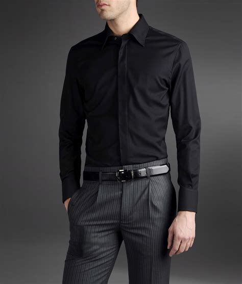 emporio armani long sleeve shirt  black  men lyst