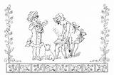 Victorian Coloring Playing Printable Girls Two Tea Their Hats Doll Clothing Little Set Large sketch template