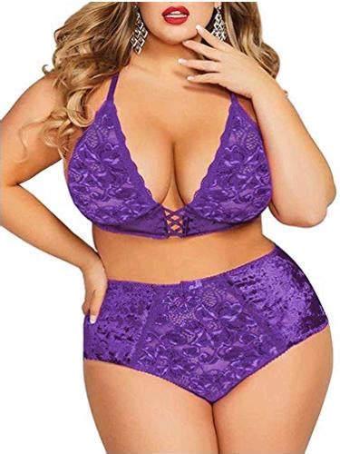 plus size lingerie set for women sexy crushed velvet mesh purple