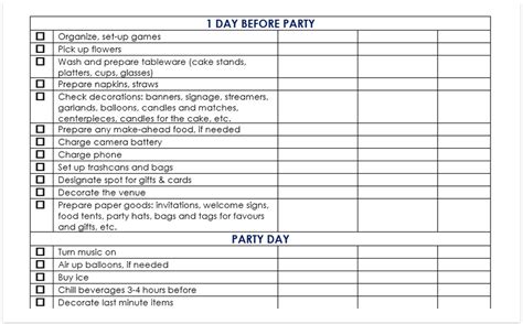 party planning checklist templates  excel spreadsheet