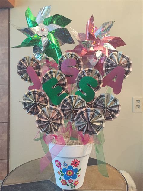 bouquet money t for jessa s 21st birthday 5 folded flowers 2 pinwheels poster letters to