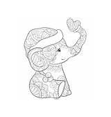 Coloring Elephant Bookpage Cartoon Vector Adult Cute sketch template