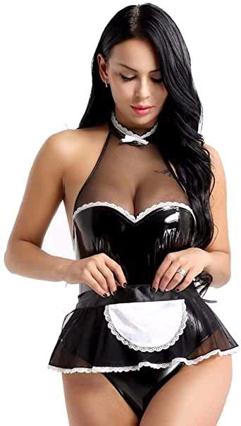 Sexy Maid Outfit Erotic Nightdress Leather Lingerie Club