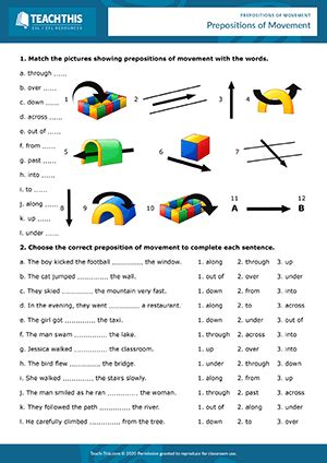 movement prepositions worksheets esl games