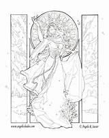Coloring Pages Winter Adult Mucha Woman Line Drawing Book Nouveau Coloriage Alphonse sketch template