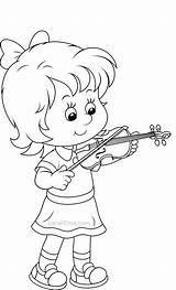 Violin Girl Playing Coloring Little Pages Printable Music Categories Kids sketch template