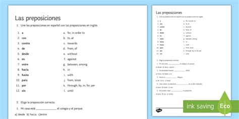 prepositions worksheet worksheet spanish teacher
