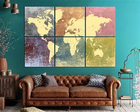 world map colorful decorative  canvas panelsworld map large wall artworld map decorative art
