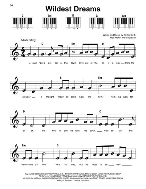 Wildest Dreams Sheet Music Taylor Swift Super Easy Piano