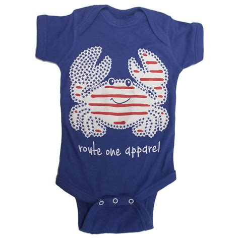 stars stripes crab royal blue baby onesie route  apparel