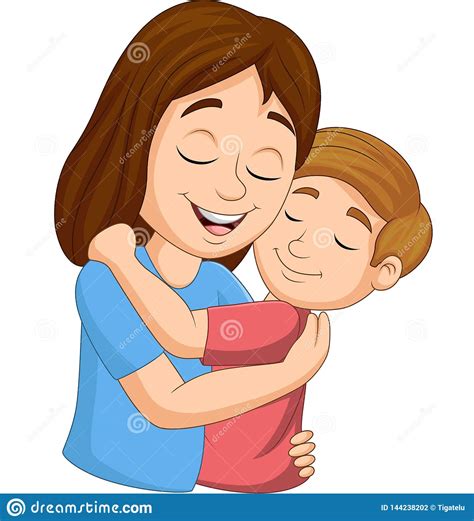 cartoon happy mother hugging her son stock vector illustration of cartoon mother 144238202