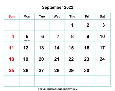 printable september calendar   holidays