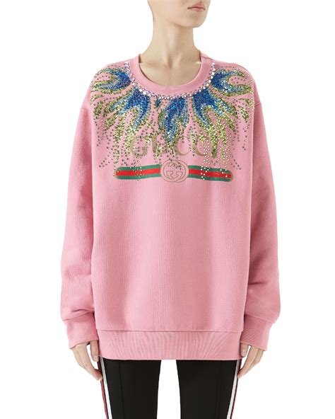 gucci long sleeve crystal embroidered felted cotton jersey