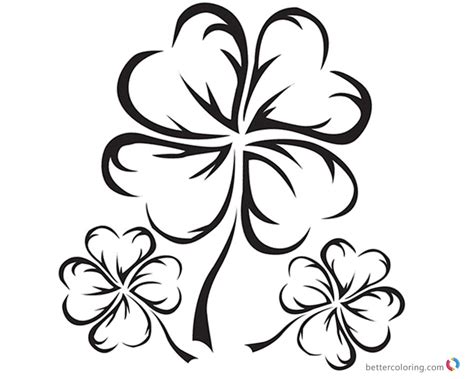 leaf clover coloring pages realistic black  white  printable coloring pages