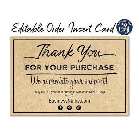 editable     purchase order insert cards  etsy