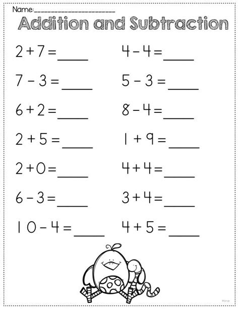 addition  subtraction   worksheets kindergarten math