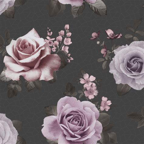 Fine Décor Rosa Black And Pink Floral Wallpaper