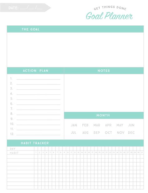 printable goal planner worksheet simple