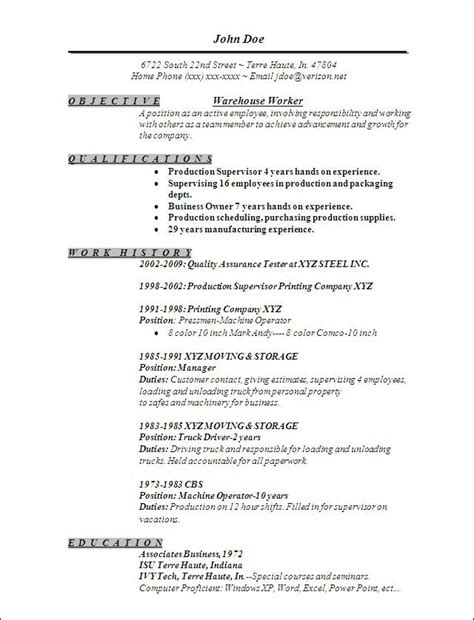 warehouse worker resume sample  template  docs